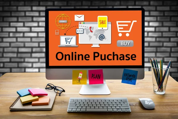 온라인 쇼핑 카트 온라인 주문 상점 구매 온라인 안되며 추가 — 스톡 사진