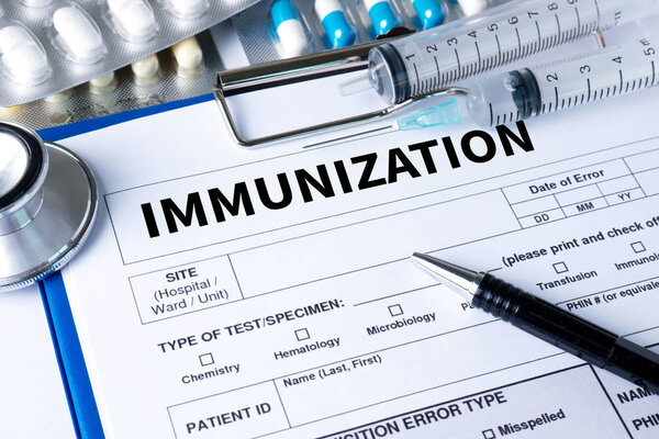 IMMUNIZATION Immune System  as medical concept ,  Syringe. Immun