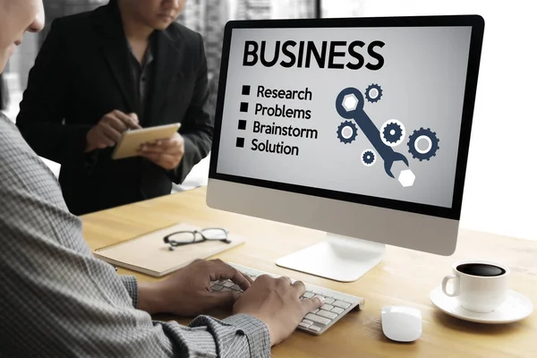 Business Start up Technology Strategy Goals , businessman hand w — Stock Photo, Image