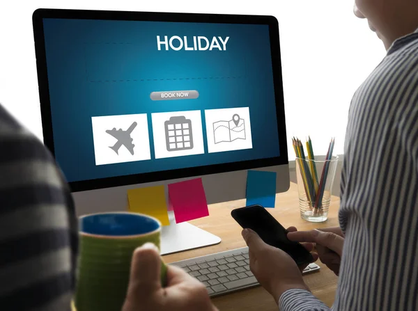 Dotykowy interfejs rezerwacji rezerwacji Online wakacje iść wycieczka Ho — Zdjęcie stockowe