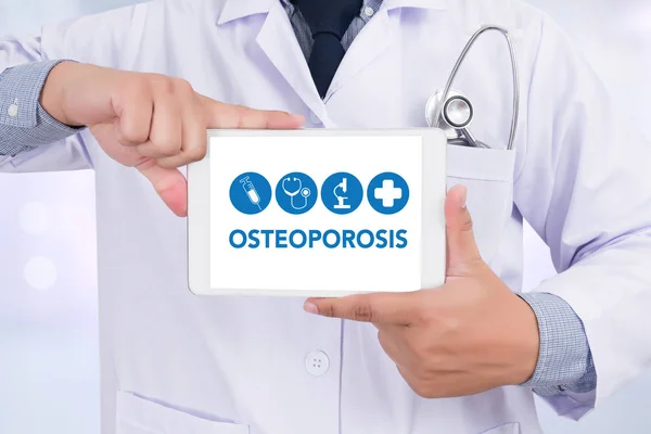 OSTEOPOROSIS Consulta de Reumatología, con osteopo — Foto de Stock