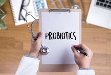 Probiyotikler tıbbi malzeme yeme sağlıklı kavramı.