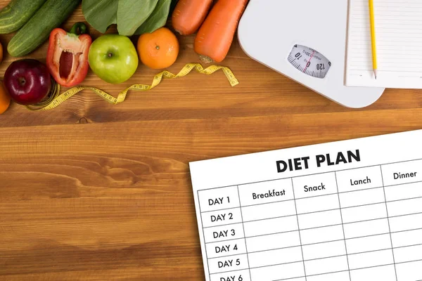 DIET PLAN healthy eating, dieting, slimming and weigh loss conce — Stock Photo, Image