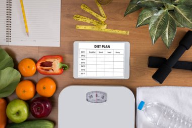 DIET PLAN healthy eating, dieting, slimming and weigh loss conce clipart