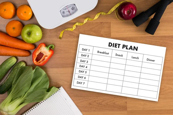 PLANO DE DIET alimentação saudável, dieta, emagrecimento e perda de peso conce — Fotografia de Stock