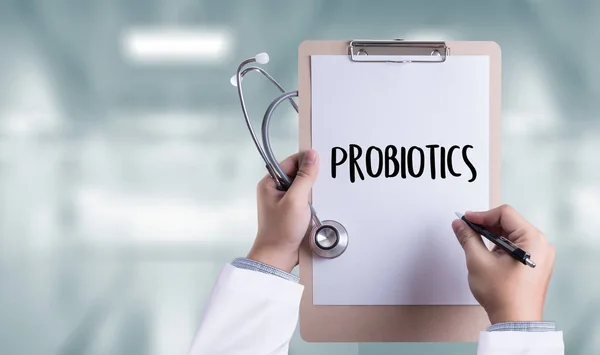 Probiotika medicinsk utrustning äta hälsosamt koncept. — Stockfoto