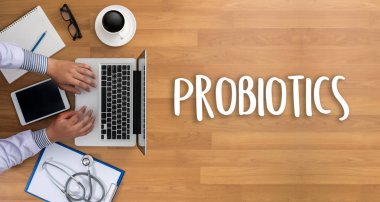 Probiotics medical equipment  eating healthy concept. clipart