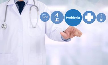 Probiyotikler tıbbi malzeme yeme sağlıklı kavramı.