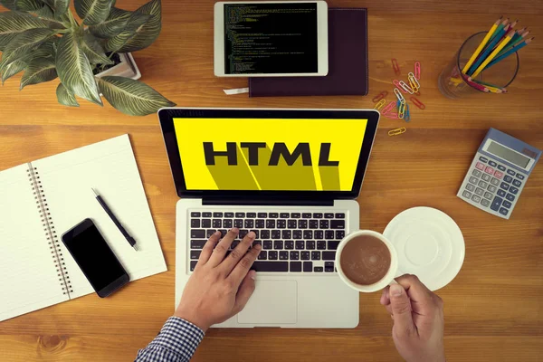 Imparare HTML, sviluppo web e web design, Trendy ombra lunga — Foto Stock