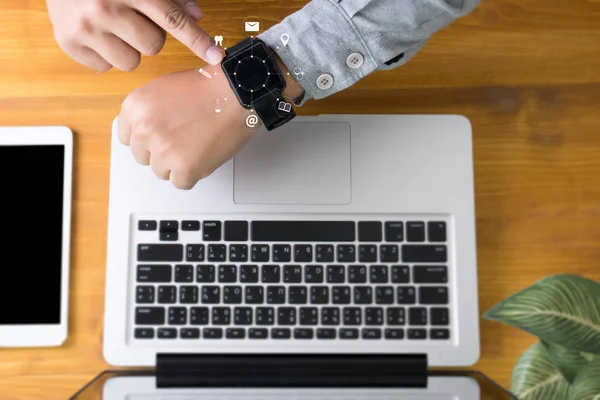 man hand holding smartphone device and  technology , businessman