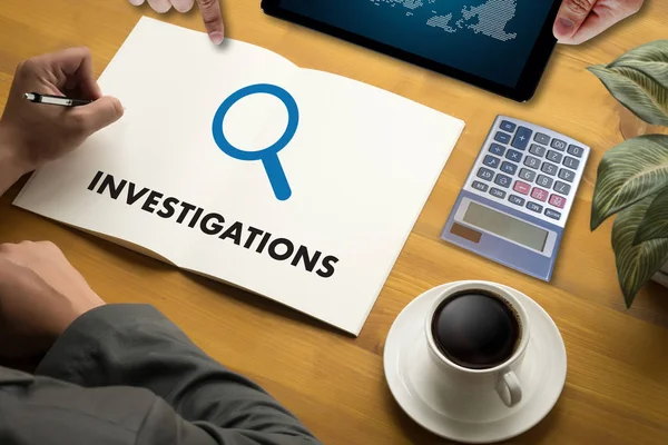 INVESTIGATIONS  Business concept. detective and crime scene — Stock Photo, Image