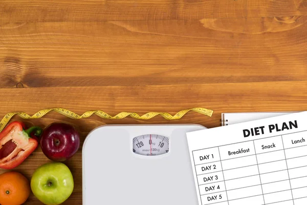 ダイエット計画の健康的な食事、ダイエット、痩身、重量を量る損失協奏曲 — ストック写真