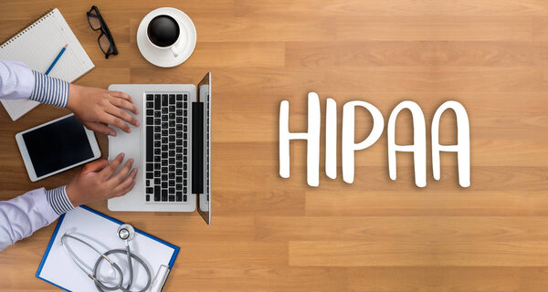HIPAA Professional doctor use computer and medical equipment all