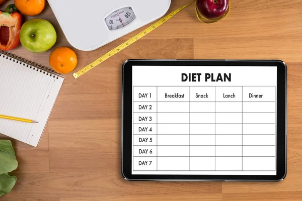 DIET PLAN healthy eating, dieting, slimming and weigh loss conce — Stock Photo, Image