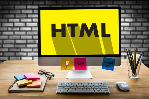 Imparare HTML, sviluppo web e web design, Trendy ombra lunga — Foto Stock