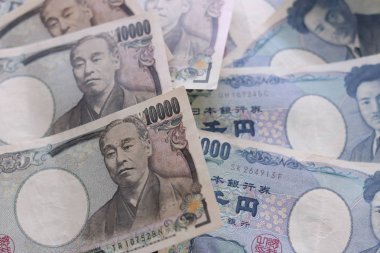 Yen notları para kavramı arka plan Closeup Japon para birimi