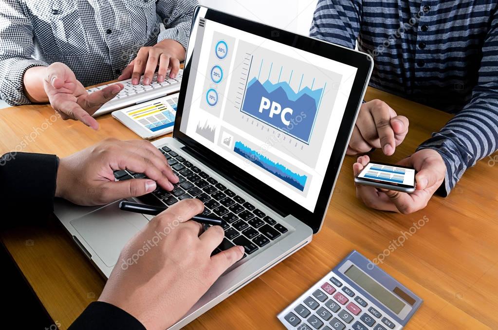 PPC - Pay Per Click concept Businessman working concept