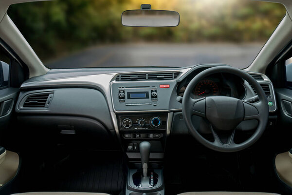 Travel in car. Element of design. the steering wheel inside of a