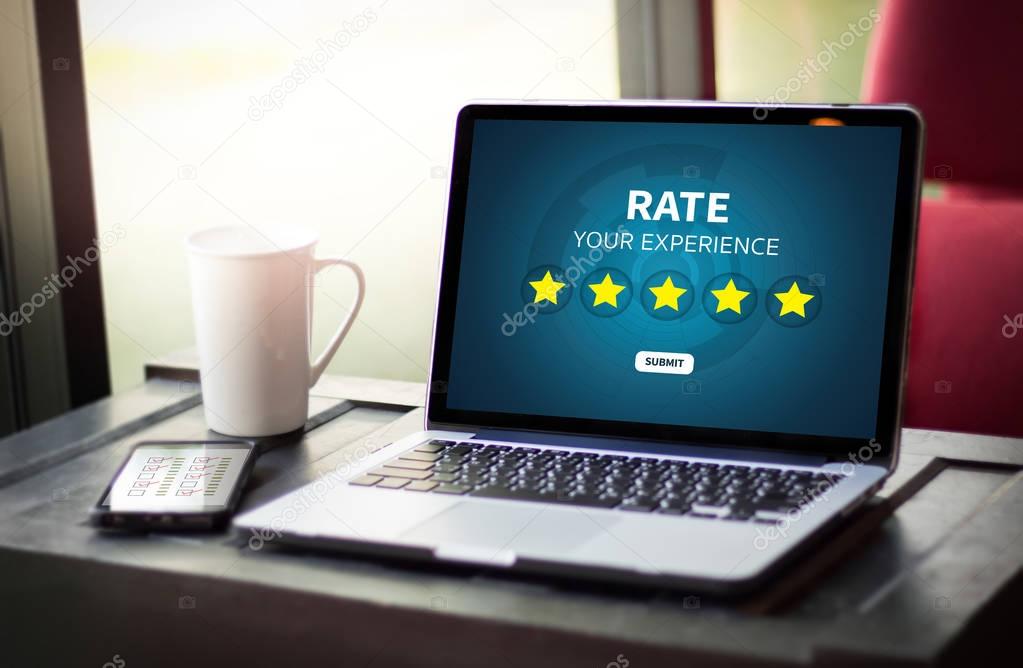 Businessman holding five star rating  Review increase rating or 