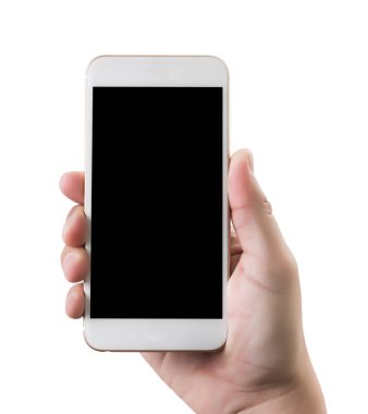 adam izole el ile akıllı telefon beyaz scr bir telefon tutarak kullanın