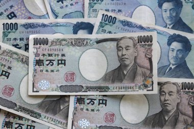 Yen notları para kavramı arka plan Closeup Japon para birimi