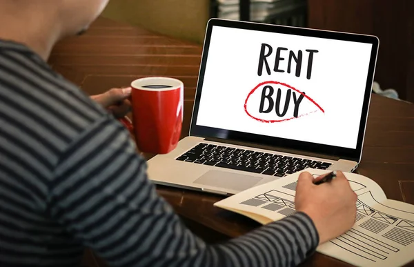 stock image Buy not rent  concept. Choosing buying over renting