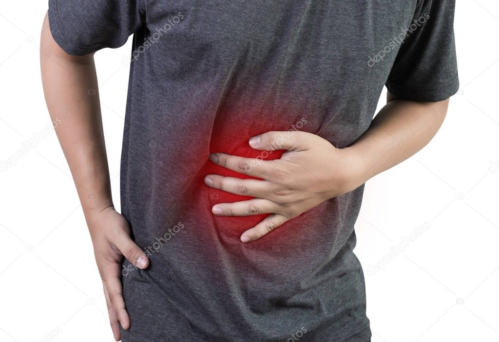 Businessman stomachache attack of bacteria