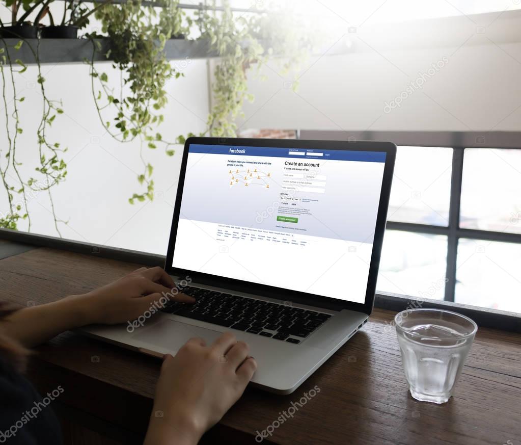 BANGKOK, THAILAND - MAY 17, 2016 :  Facebook application,  logo on the screen ,  social networking service and website Computer Browsing Website