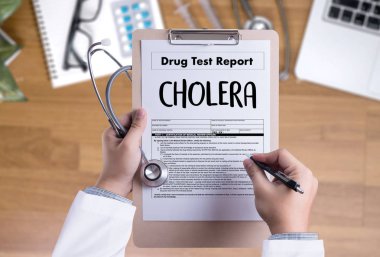 WARNING CHOLERA Medicine doctor working hard clipart
