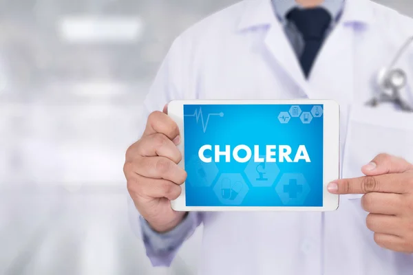 WARNING CHOLERA Medicine doctor working hard — Stock Photo, Image