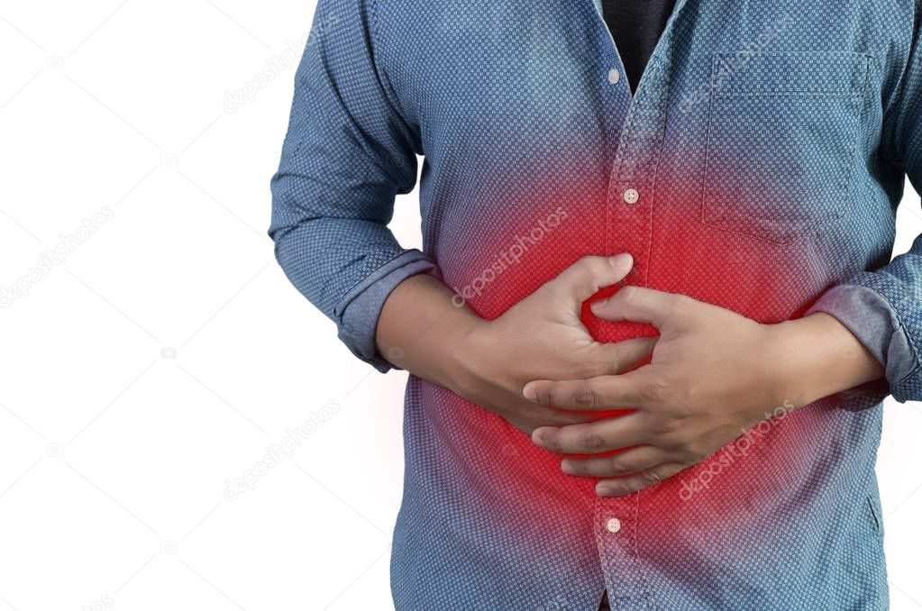 Businessman stomachache attack of bacteria