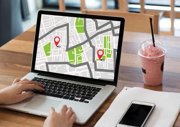 GPS Map to Route Connessione alla rete di destinazione Ubicazione Via — Foto Stock