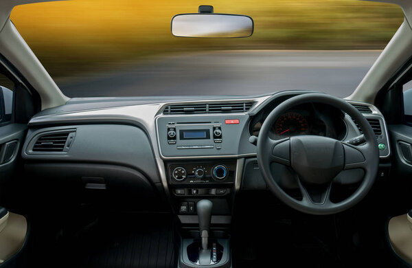 Travel in car. Element of design. the steering wheel inside of a