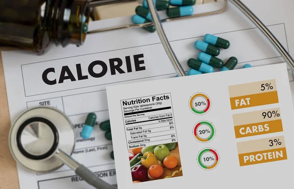 CALORIE contando contra-aplicação Alimentação médica saudável Morrer — Fotografia de Stock