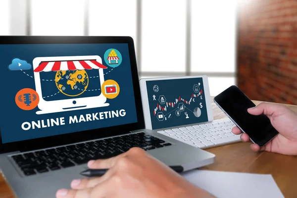 ONLINE MARKETING man on computer Advertisement Social On line Ma