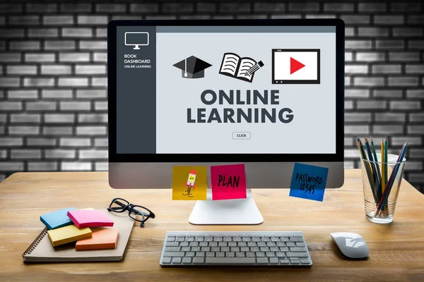 ONLINE LEARNING Connectivity Technology Coaching Skills Teach Di — Stock Photo, Image