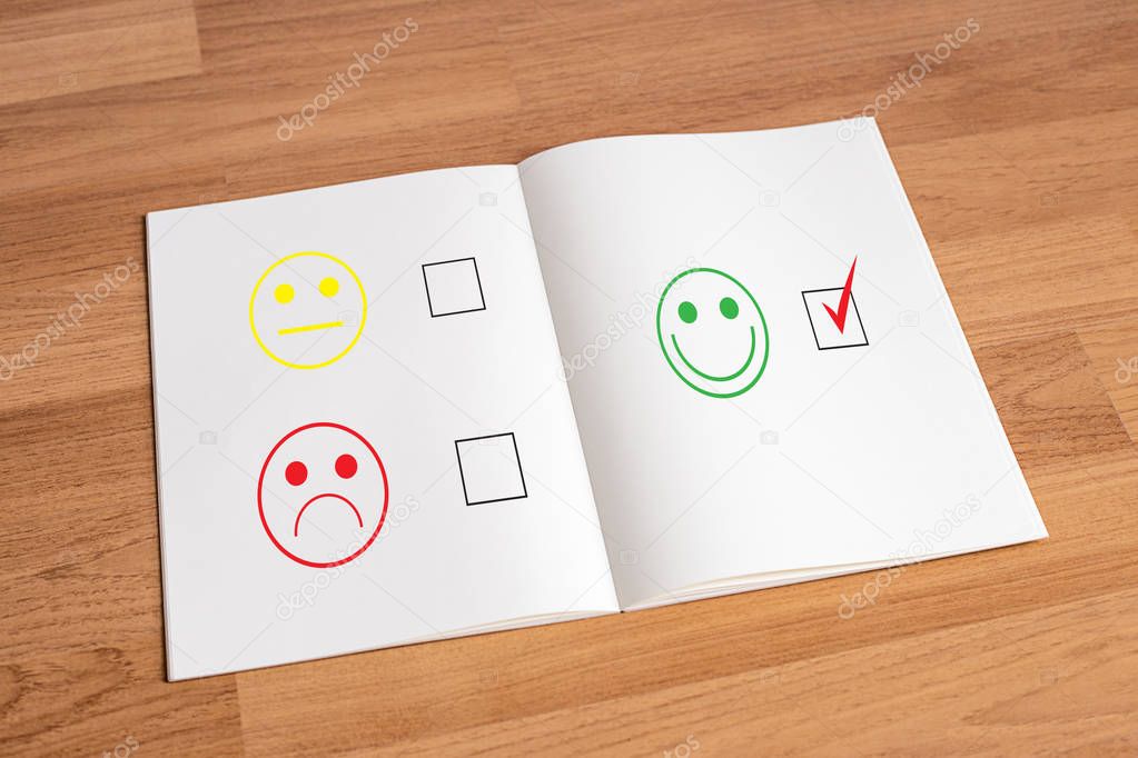 business man and woman select happy on satisfaction evaluation? 