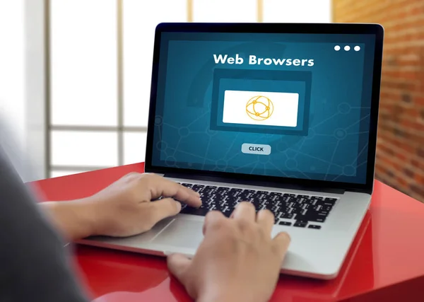 Browser http man gebruik computer Web Browsers Online Networking Con — Stockfoto