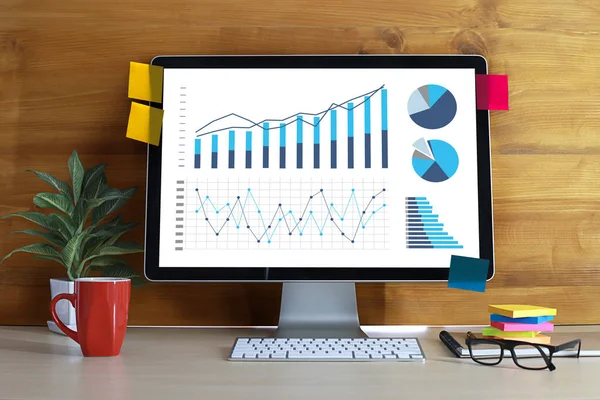 Statistieken analyse Business gegevens Diagram verhoging groeimarkt — Stockfoto