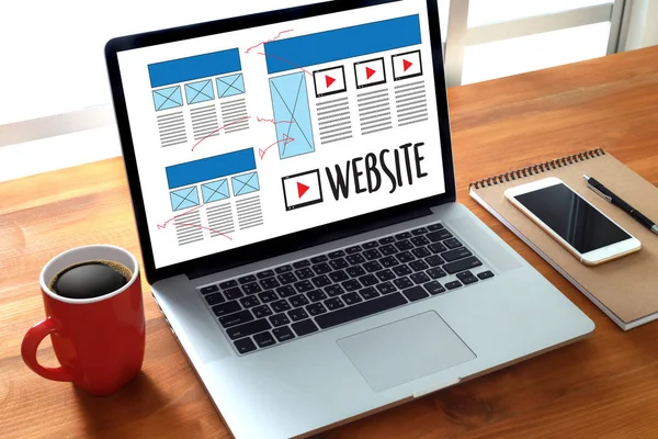 Web Design szkic układu rysunku Www Media oprogramowanie i grafika — Zdjęcie stockowe