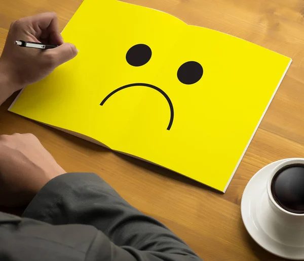 Depressive Emotionen Konzept, Smiley-Gesicht Emoticon gedruckt depr — Stockfoto
