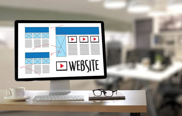 Web Design szkic układu rysunku Www Media oprogramowanie i grafika — Zdjęcie stockowe