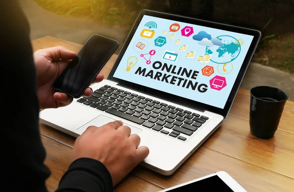 ONLINE MARKETING man on computer Advertisement Social On line Ma