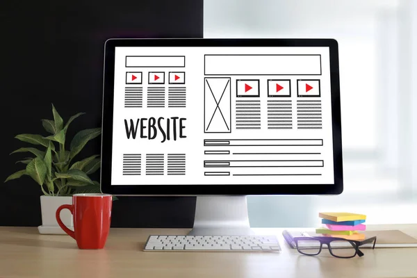 Web Design szkic układu rysunku Www Media oprogramowanie i grafika — Zdjęcie stockowe