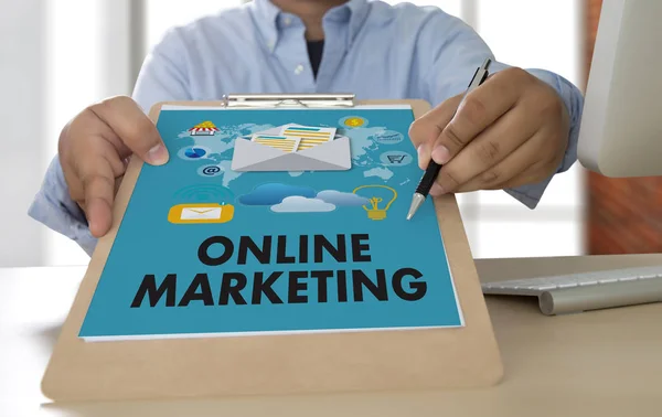 ONLINE MARKETING man on computer Advertisement Social On line Ma