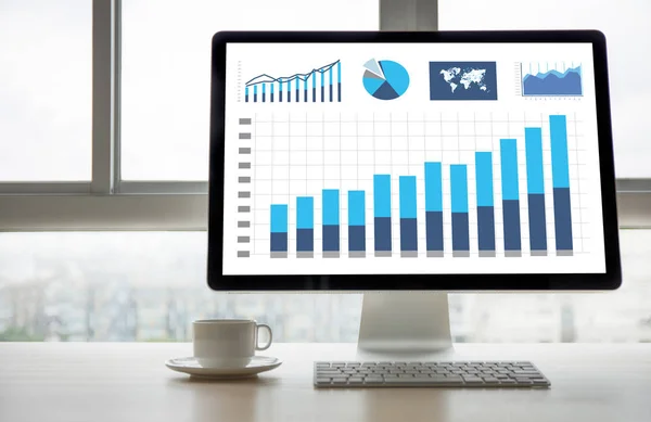 Statistieken analyse Business gegevens Diagram verhoging groeimarkt — Stockfoto