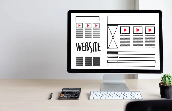 Web Design szkic układu rysunku Www Media oprogramowanie i grafika — Zdjęcie stockowe