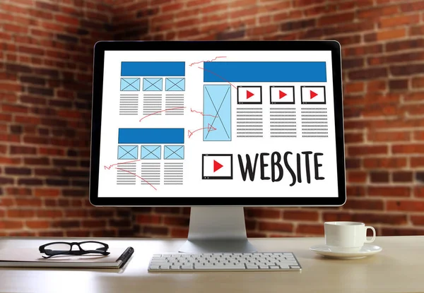 Web Design szkic układu rysunku Www Media oprogramowanie i grafika — Zdjęcie stockowe