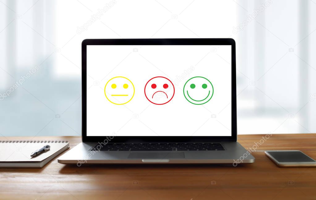 business man and woman select happy on satisfaction evaluation? 