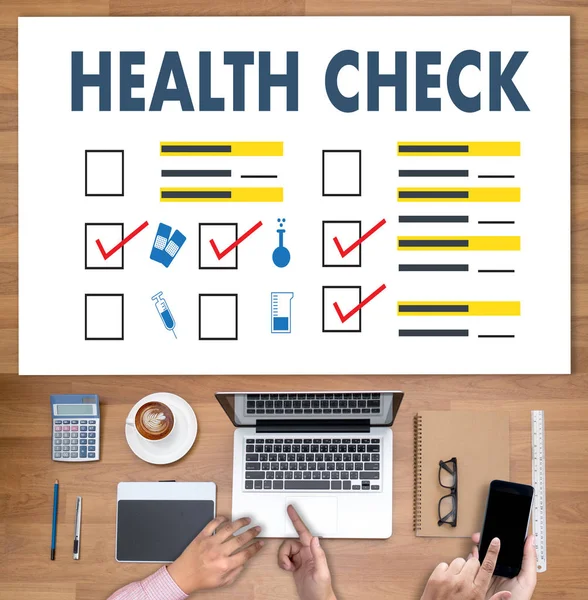 Digital HEALTH CHECK Concept working with computer interface as